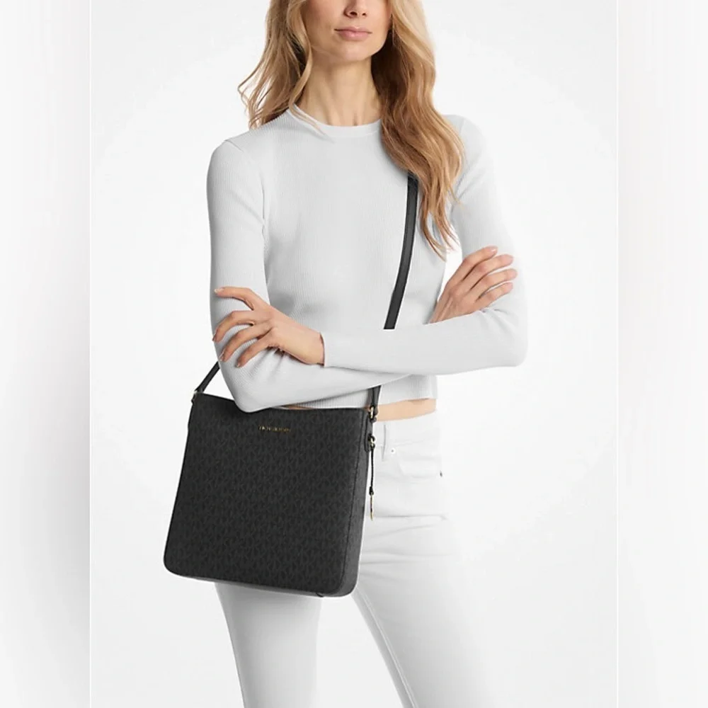 Women’s Michael Kors Jet Set Travel Large Crossbody Messenger Bag Black MK Logo